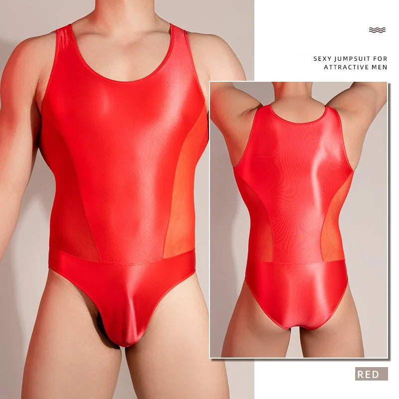 Men's sexy sleeveless shiny jumpsuit