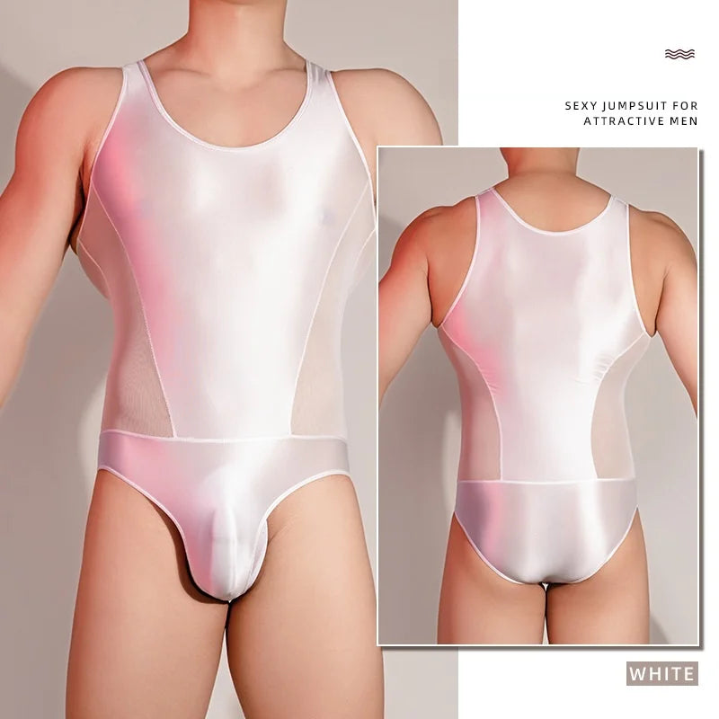 Men's sexy sleeveless shiny jumpsuit