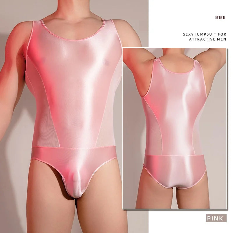 Men's sexy sleeveless shiny jumpsuit