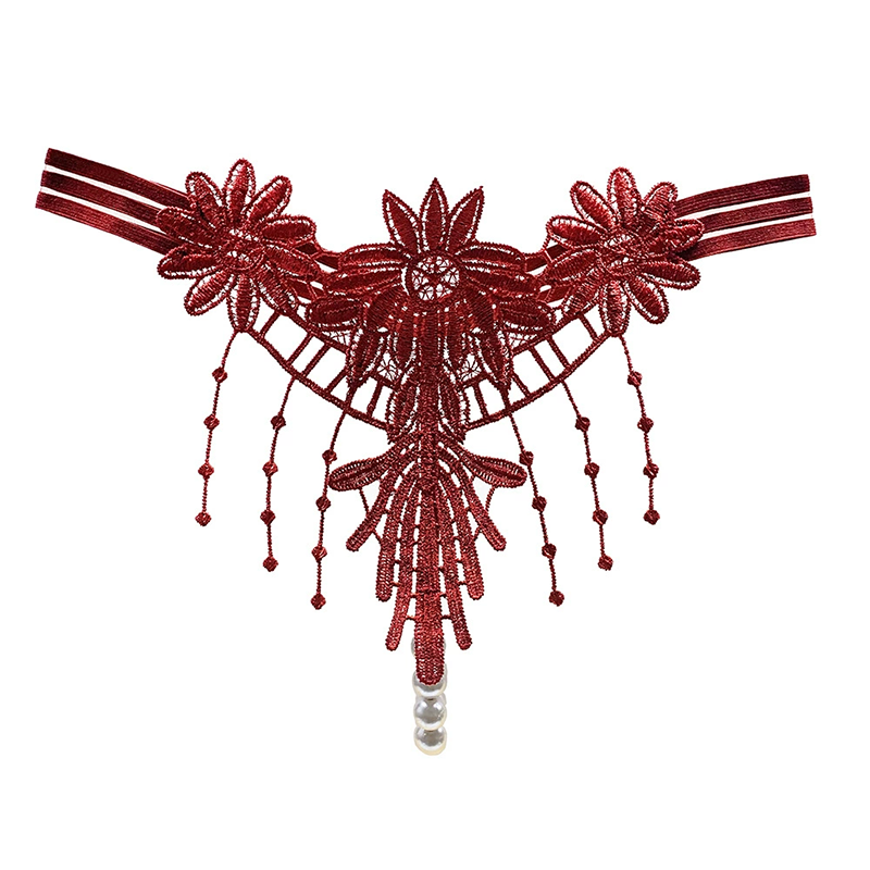 Embroidered tassel thong