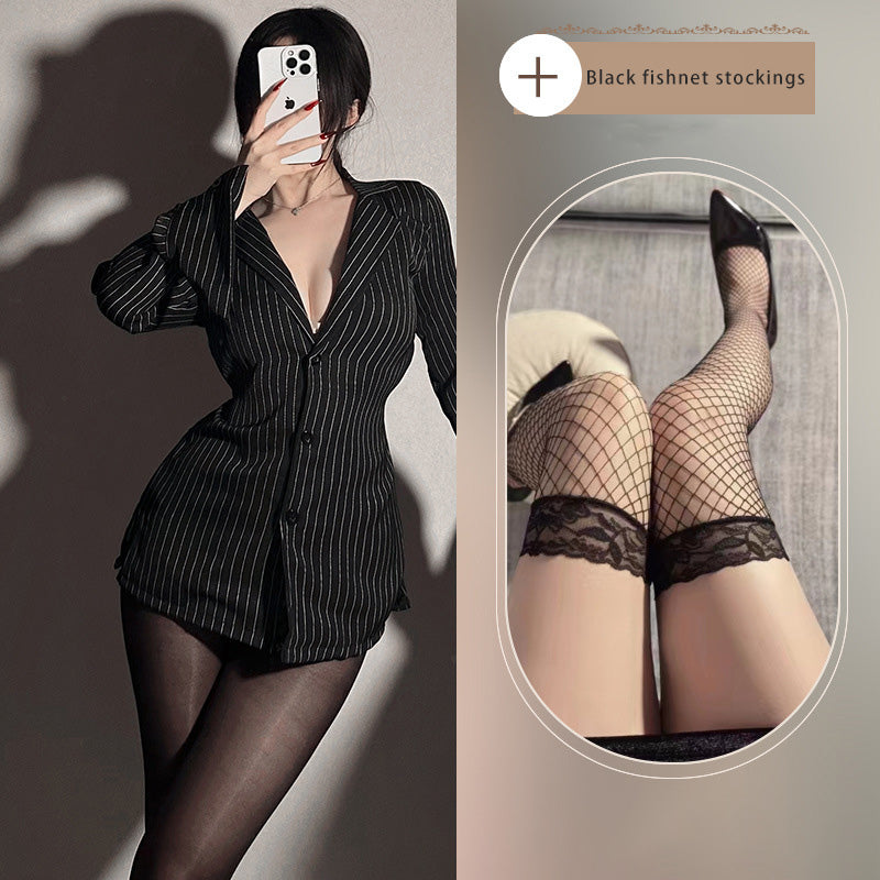 Contrast striped teacher uniform set