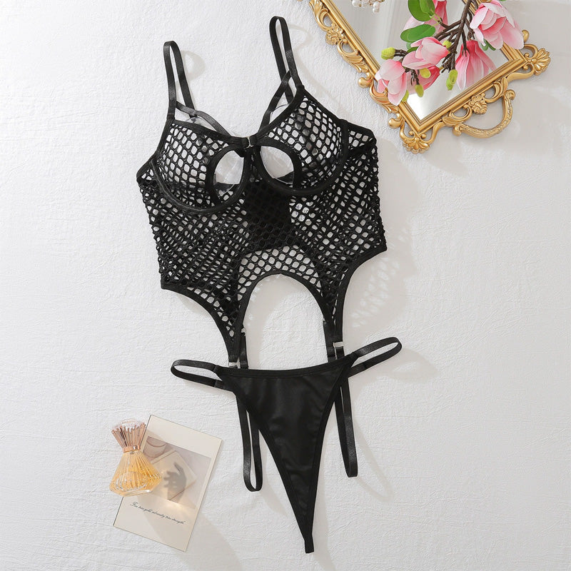 hollow fishnet slim suit
