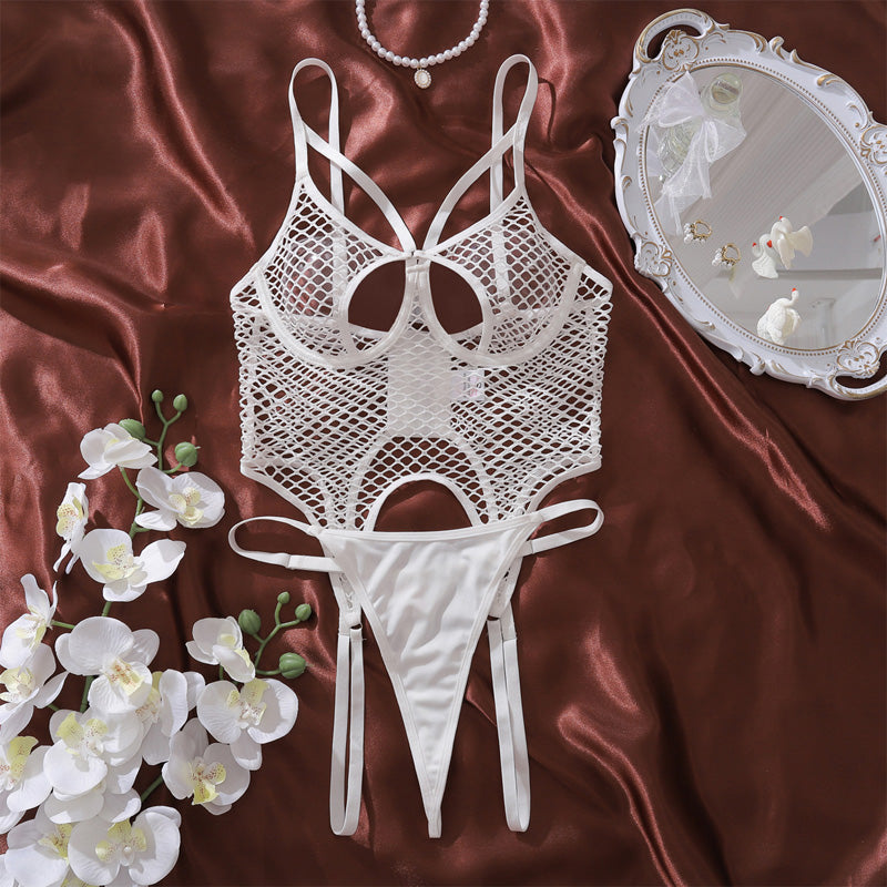 hollow fishnet slim suit