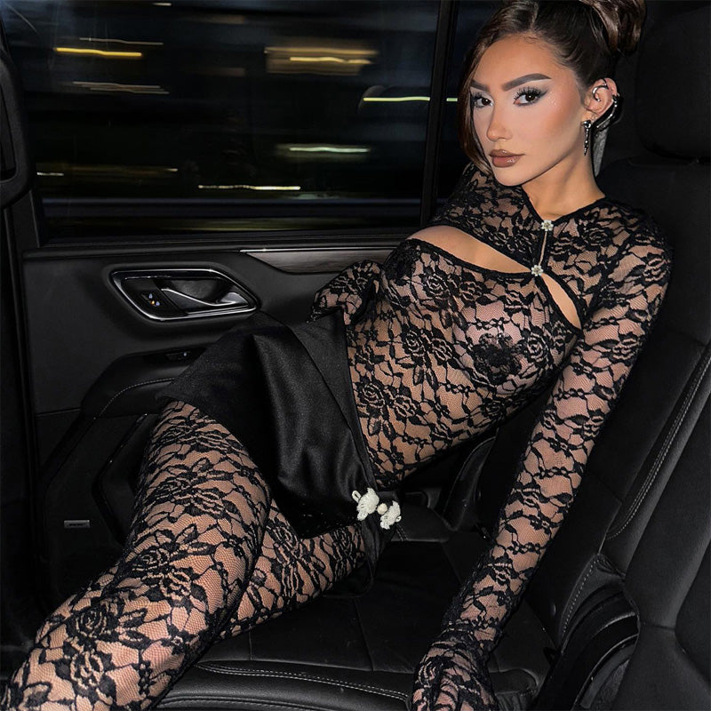New lace slim long-sleeved four-piece suit
