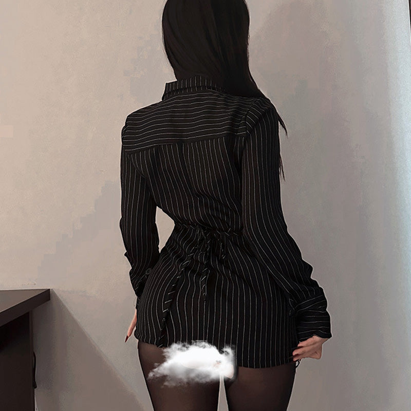 Contrast striped teacher uniform set