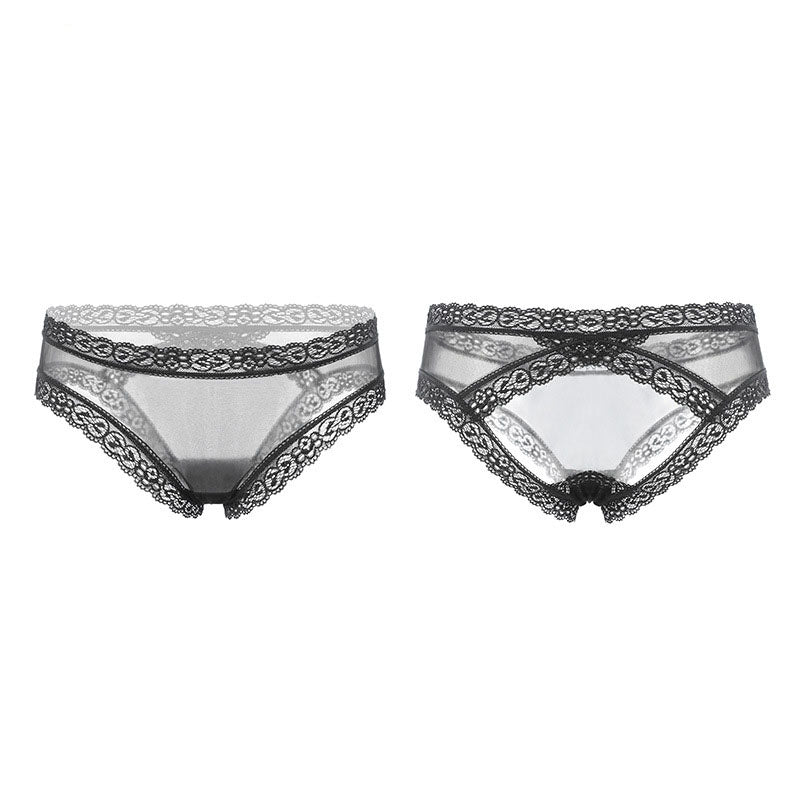 Lace see-through crotchless panties