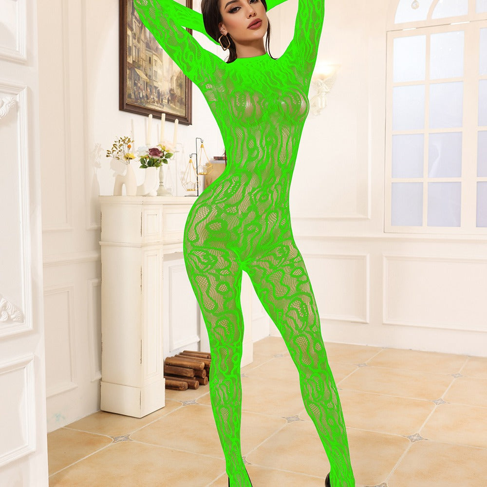 One-piece stockings jacquard hollow mesh clothing