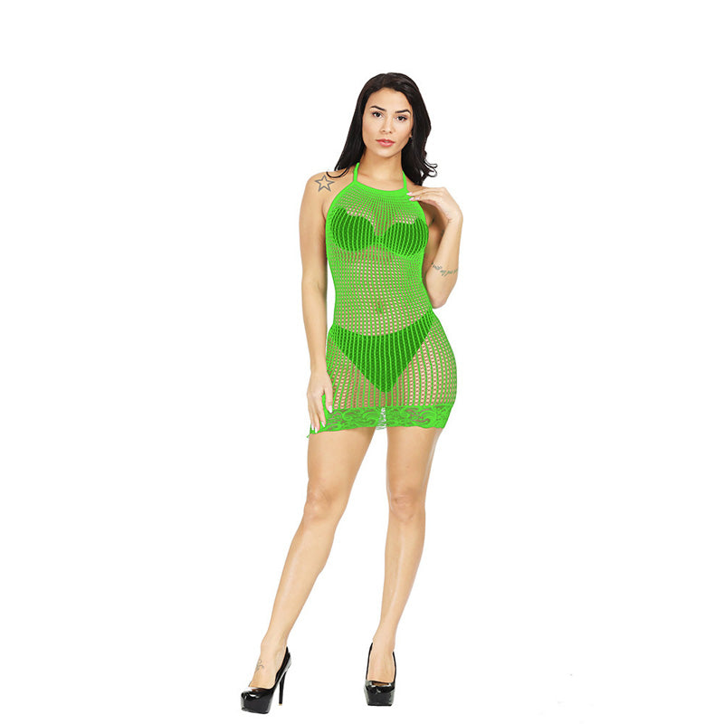Halter neck bra with see-through mesh design