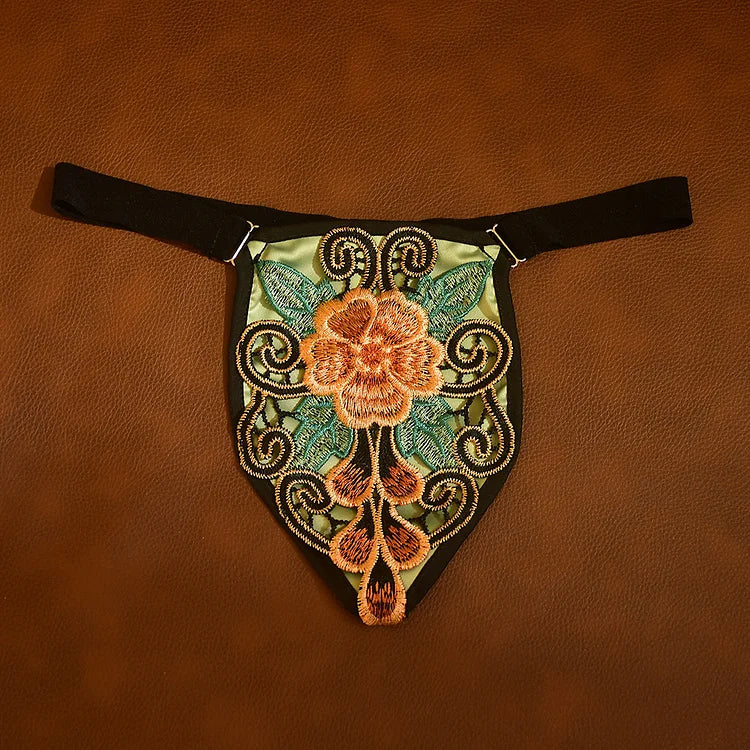 G025 Embroidered Floral Thong
