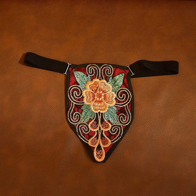 G025 Embroidered Floral Thong