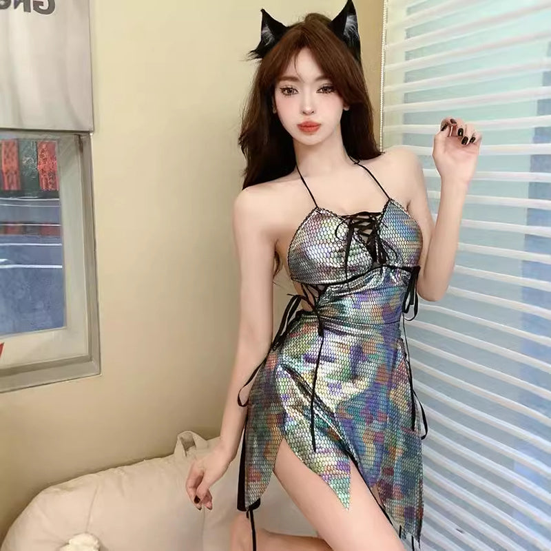 Sexy peacock green suspender pajamas