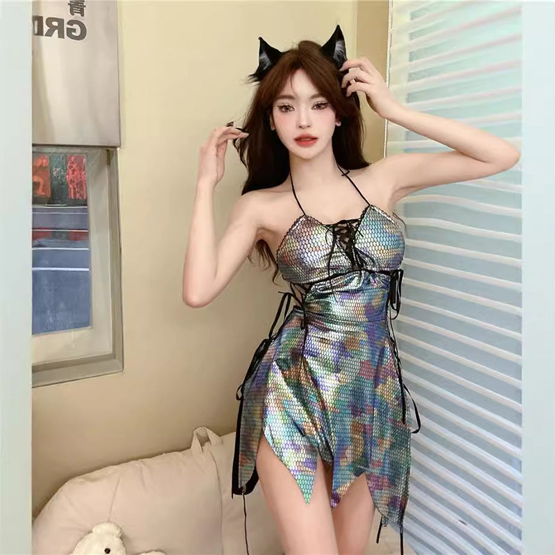Sexy peacock green suspender pajamas