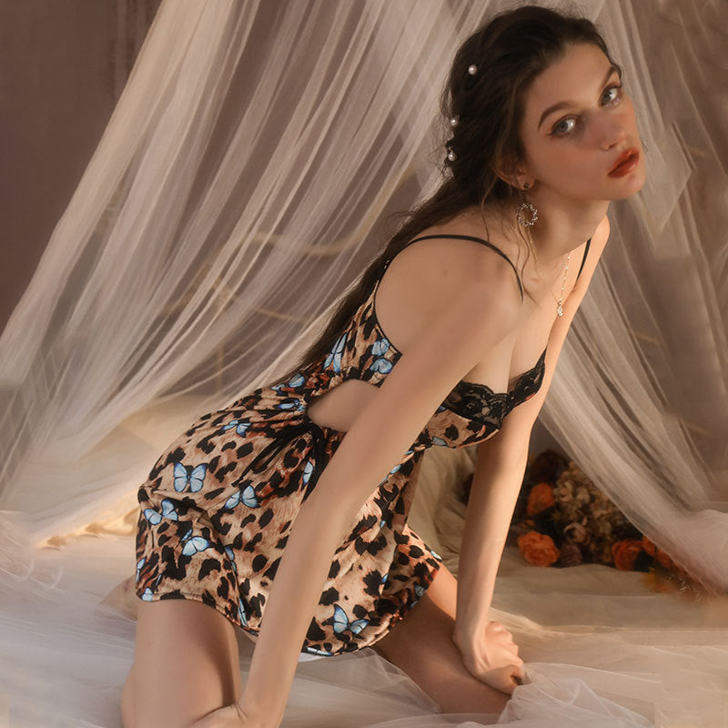 Butterfly Leopard Print Suspender Nightdress