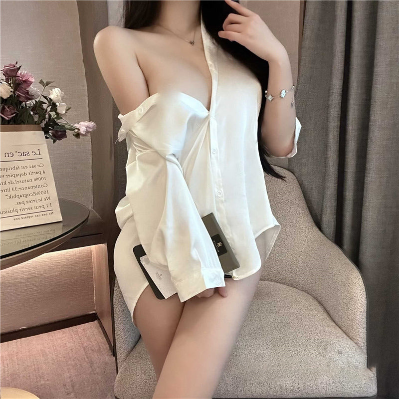 Boyfriend style shirt sexy large size sexy pajamas