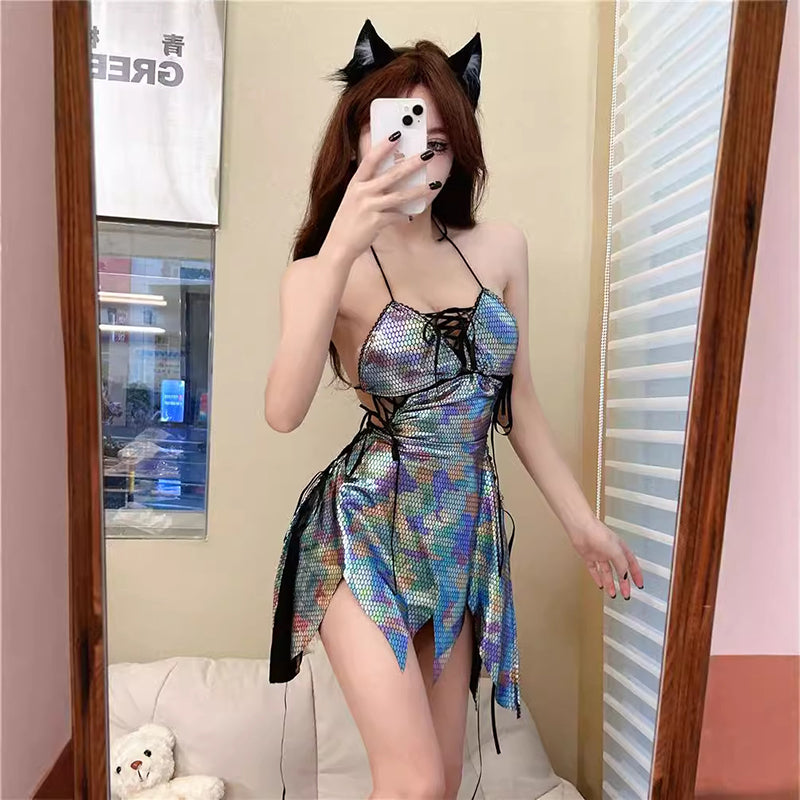 Sexy peacock green suspender pajamas