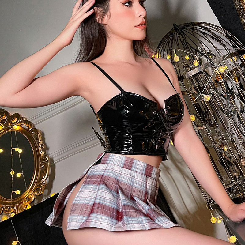Miniskirt Slit Sexy Suspenders Underwear