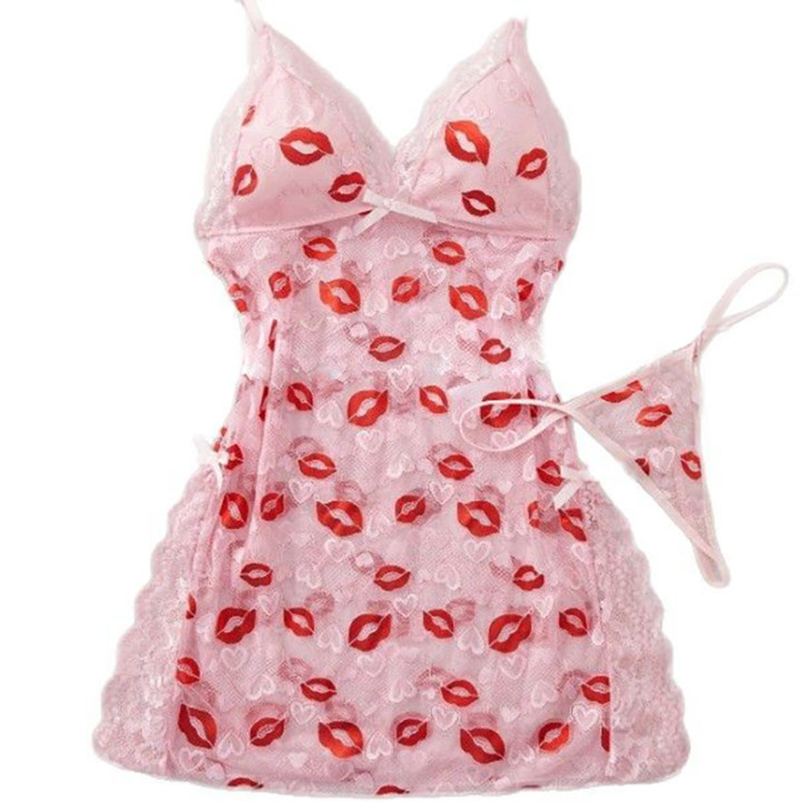 Lace thin suspender nightdress