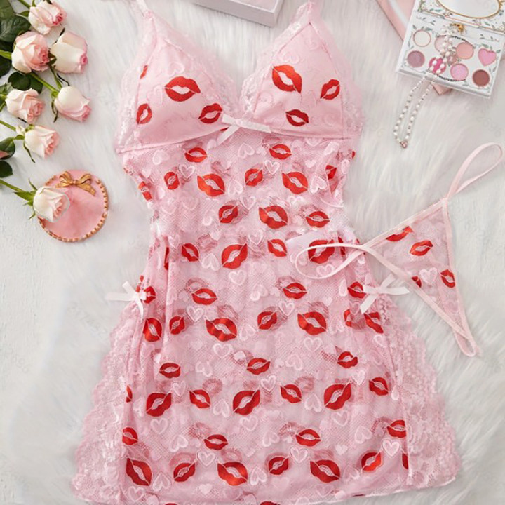 Lace thin suspender nightdress